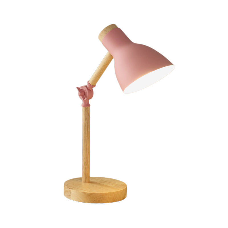 Domed Metal Rotatable Desk Light Modernist 1 Head White/Pink/Yellow and Wood Reading Lamp for Study Room Clearhalo 'Lamps' 'Table Lamps' Lighting' 818297