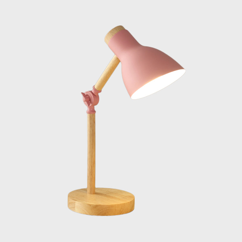 Domed Metal Rotatable Desk Light Modernist 1 Head White/Pink/Yellow and Wood Reading Lamp for Study Room Clearhalo 'Lamps' 'Table Lamps' Lighting' 818298