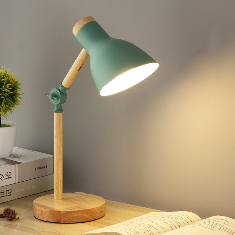 Domed Metal Rotatable Desk Light Modernist 1 Head White/Pink/Yellow and Wood Reading Lamp for Study Room Green Clearhalo 'Lamps' 'Table Lamps' Lighting' 818299