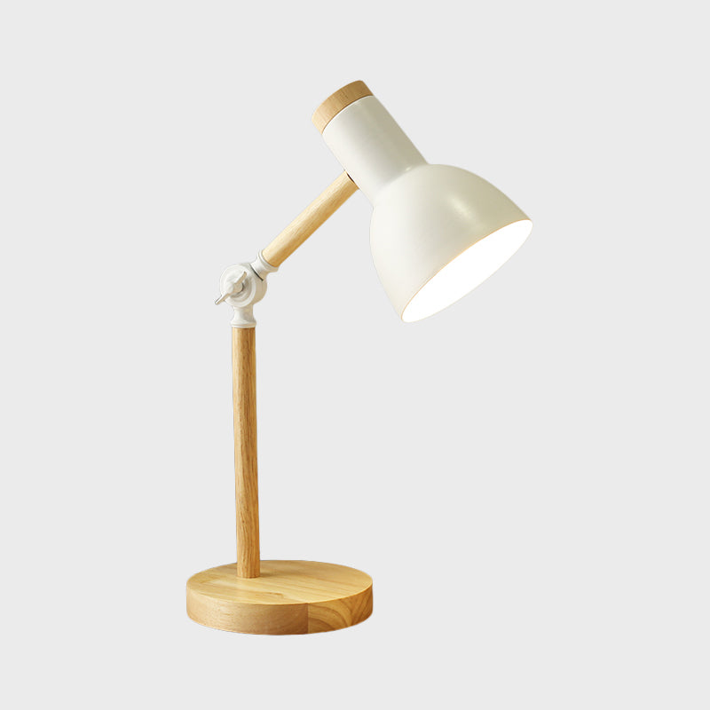 Macaron Dome Reading Book Light Metal 1 Light Study Room Table Lamp in White/Black/Pink with Rotatable Wood Arm Clearhalo 'Lamps' 'Table Lamps' Lighting' 818310