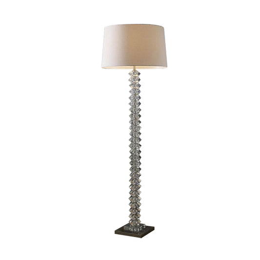 1 Light Fabric Floor Standing Lamp Simplicity White Drum Shade Living Room Stand Up Light with Crystal Accent Clearhalo 'Floor Lamps' 'Lamps' Lighting' 818379