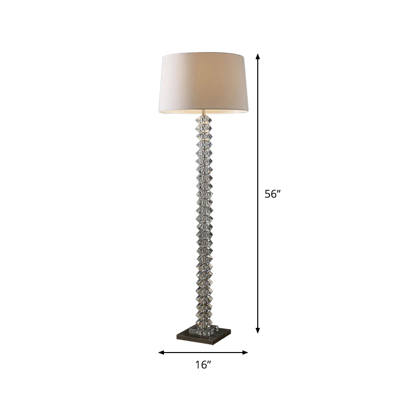 1 Light Fabric Floor Standing Lamp Simplicity White Drum Shade Living Room Stand Up Light with Crystal Accent Clearhalo 'Floor Lamps' 'Lamps' Lighting' 818380