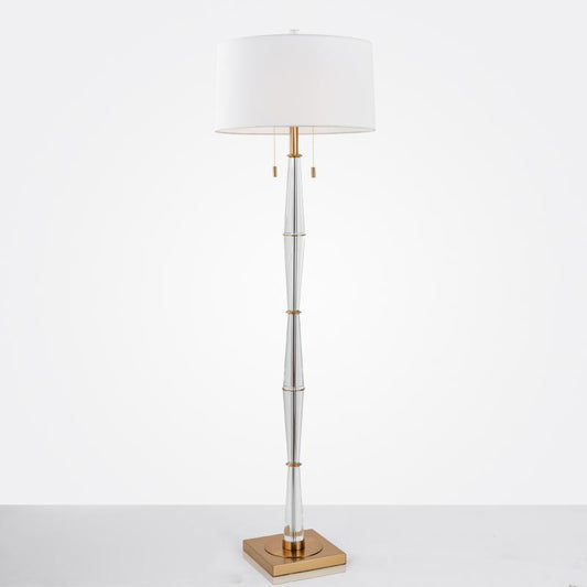 White Drum Shade Floor Light Modernist Fabric 2 Bulbs Living Room Pull Chain Standing Floor Lamp with Crystal Rod Clearhalo 'Floor Lamps' 'Lamps' Lighting' 818382