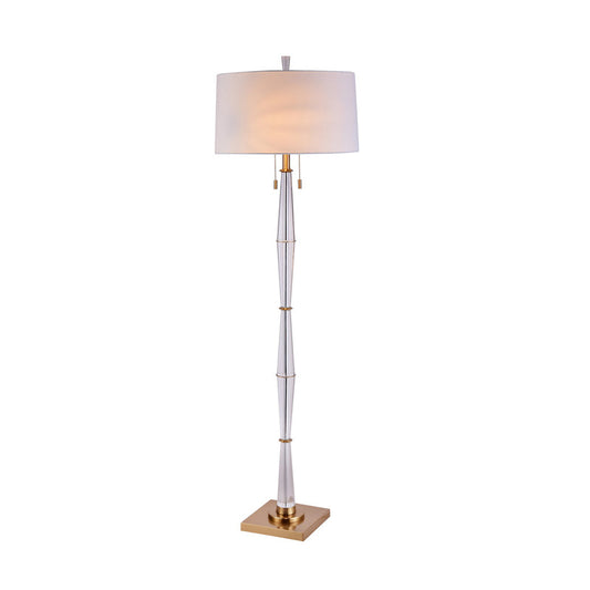 White Drum Shade Floor Light Modernist Fabric 2 Bulbs Living Room Pull Chain Standing Floor Lamp with Crystal Rod Clearhalo 'Floor Lamps' 'Lamps' Lighting' 818383