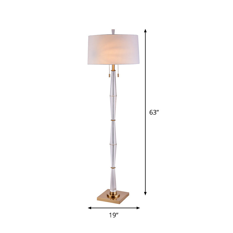 White Drum Shade Floor Light Modernist Fabric 2 Bulbs Living Room Pull Chain Standing Floor Lamp with Crystal Rod Clearhalo 'Floor Lamps' 'Lamps' Lighting' 818384