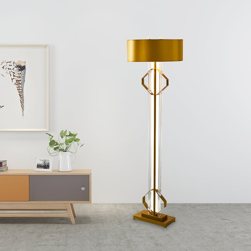 2-Head Standing Lamp Modernism Metallic Floor Lighting in Gold with Clear Crystal Rod Gold Clearhalo 'Floor Lamps' 'Lamps' Lighting' 818385