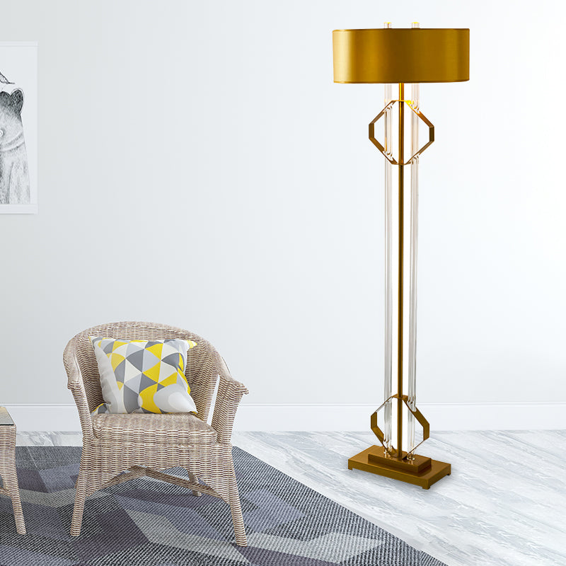 2-Head Standing Lamp Modernism Metallic Floor Lighting in Gold with Clear Crystal Rod Clearhalo 'Floor Lamps' 'Lamps' Lighting' 818386
