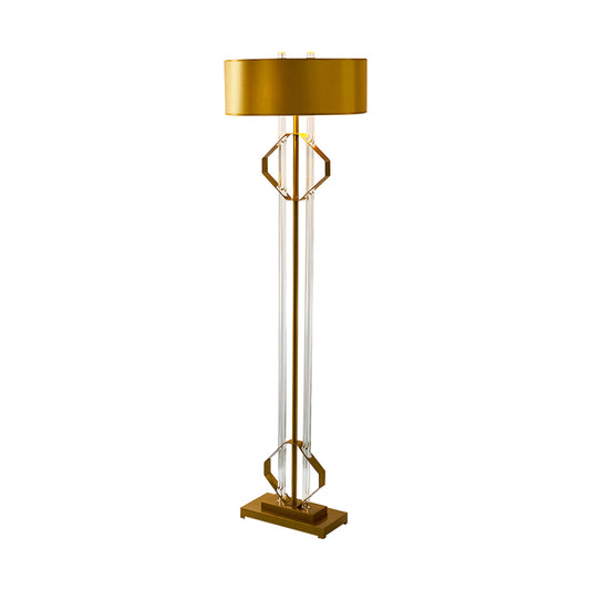 2-Head Standing Lamp Modernism Metallic Floor Lighting in Gold with Clear Crystal Rod Clearhalo 'Floor Lamps' 'Lamps' Lighting' 818387