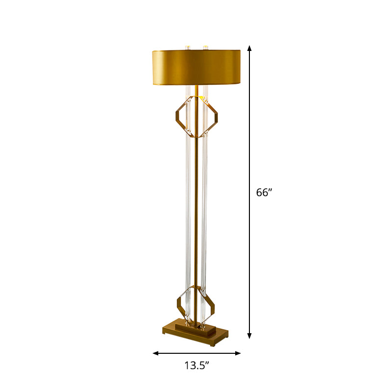 2-Head Standing Lamp Modernism Metallic Floor Lighting in Gold with Clear Crystal Rod Clearhalo 'Floor Lamps' 'Lamps' Lighting' 818388