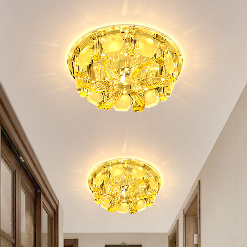 Yellow Fish Small Flushmount Lamp Modern Crystal Corridor LED Close to Ceiling Light, 7"/9.5" Wide Clearhalo 'Ceiling Lights' 'Close To Ceiling Lights' 'Close to ceiling' 'Flush mount' Lighting' 818400