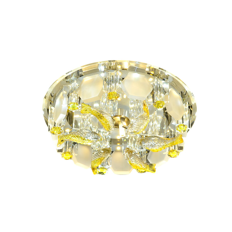 Yellow Fish Small Flushmount Lamp Modern Crystal Corridor LED Close to Ceiling Light, 7"/9.5" Wide Clearhalo 'Ceiling Lights' 'Close To Ceiling Lights' 'Close to ceiling' 'Flush mount' Lighting' 818401