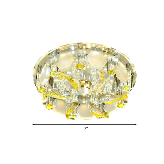 Yellow Fish Small Flushmount Lamp Modern Crystal Corridor LED Close to Ceiling Light, 7"/9.5" Wide Clearhalo 'Ceiling Lights' 'Close To Ceiling Lights' 'Close to ceiling' 'Flush mount' Lighting' 818402