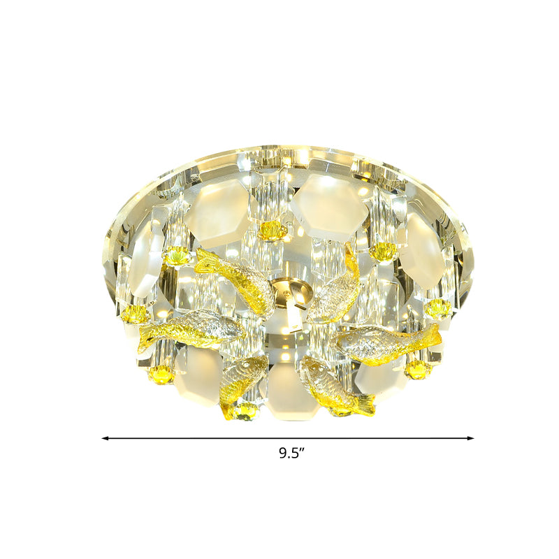 Yellow Fish Small Flushmount Lamp Modern Crystal Corridor LED Close to Ceiling Light, 7"/9.5" Wide Clearhalo 'Ceiling Lights' 'Close To Ceiling Lights' 'Close to ceiling' 'Flush mount' Lighting' 818403