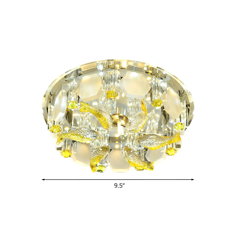 Yellow Fish Small Flushmount Lamp Modern Crystal Corridor LED Close to Ceiling Light, 7"/9.5" Wide Clearhalo 'Ceiling Lights' 'Close To Ceiling Lights' 'Close to ceiling' 'Flush mount' Lighting' 818403