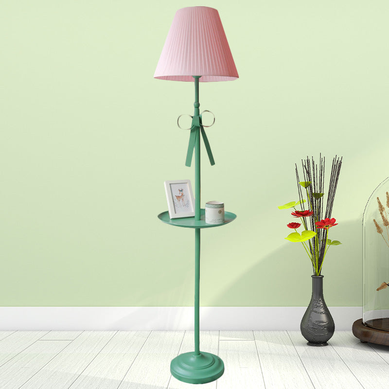Ribbon Floor Standing Lamp Kids Iron Single Green Floor Light with Beige/Pink Pleated Shade Clearhalo 'Floor Lamps' 'Lamps' Lighting' 818709