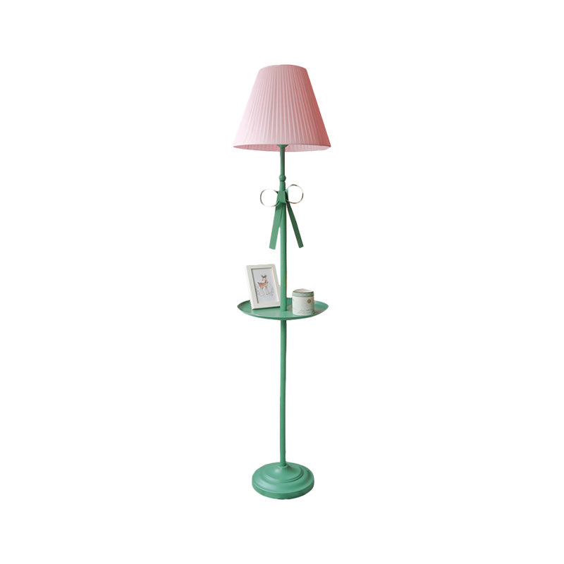 Ribbon Floor Standing Lamp Kids Iron Single Green Floor Light with Beige/Pink Pleated Shade Clearhalo 'Floor Lamps' 'Lamps' Lighting' 818710