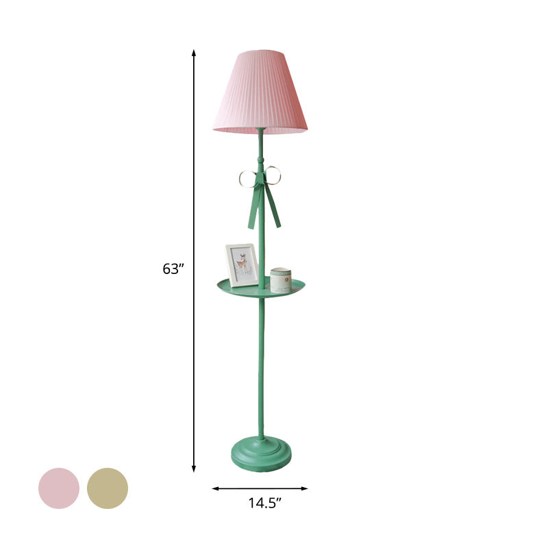 Ribbon Floor Standing Lamp Kids Iron Single Green Floor Light with Beige/Pink Pleated Shade Clearhalo 'Floor Lamps' 'Lamps' Lighting' 818711