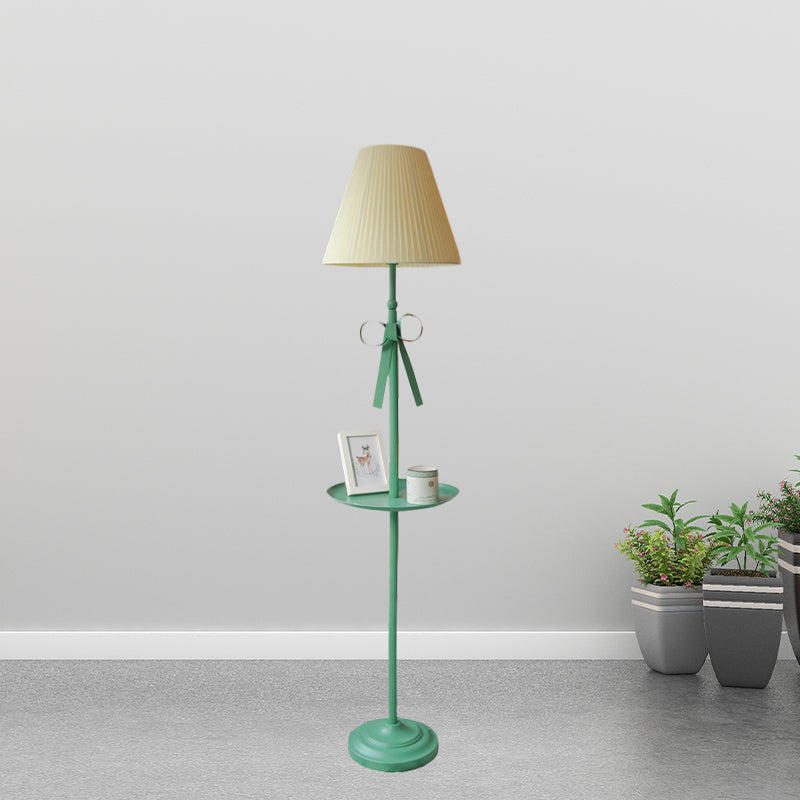 Ribbon Floor Standing Lamp Kids Iron Single Green Floor Light with Beige/Pink Pleated Shade Clearhalo 'Floor Lamps' 'Lamps' Lighting' 818713