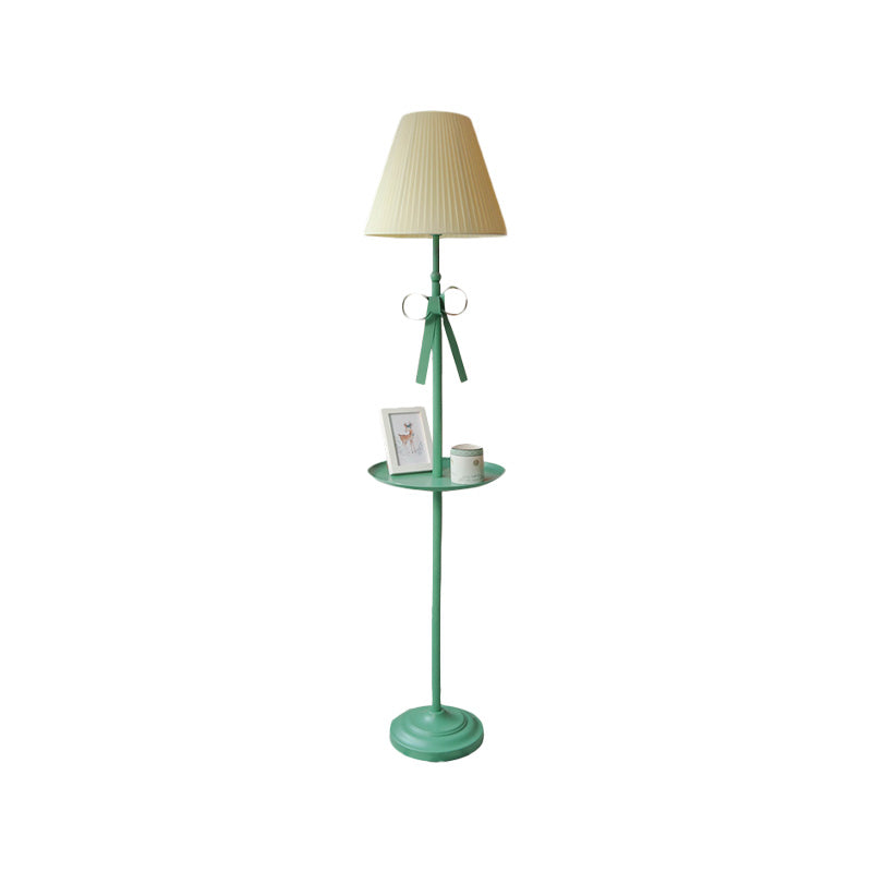 Ribbon Floor Standing Lamp Kids Iron Single Green Floor Light with Beige/Pink Pleated Shade Clearhalo 'Floor Lamps' 'Lamps' Lighting' 818715
