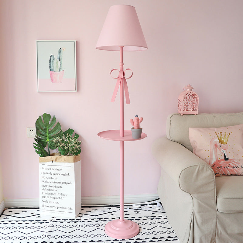 Kids Disc Reading Floor Light Metal 1 Head Living Room Standing Lamp in Pink/Blue with Cone Blue/Pink/White Fabric Shade Pink Pink Clearhalo 'Floor Lamps' 'Lamps' Lighting' 818716