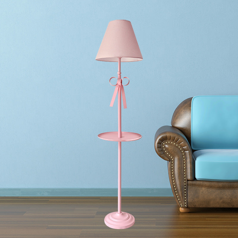 Kids Disc Reading Floor Light Metal 1 Head Living Room Standing Lamp in Pink/Blue with Cone Blue/Pink/White Fabric Shade Clearhalo 'Floor Lamps' 'Lamps' Lighting' 818717