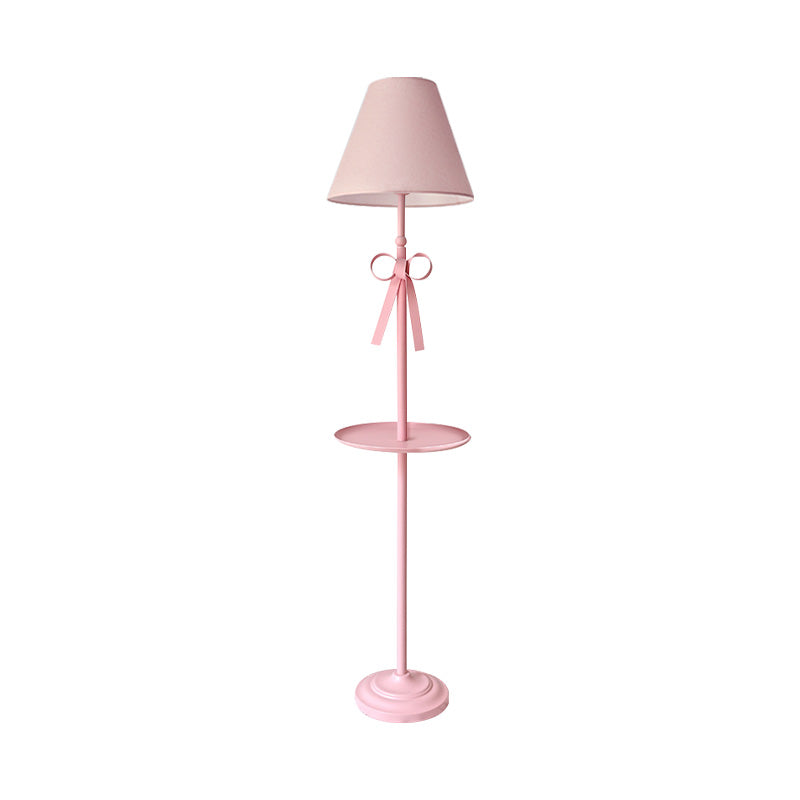 Kids Disc Reading Floor Light Metal 1 Head Living Room Standing Lamp in Pink/Blue with Cone Blue/Pink/White Fabric Shade Clearhalo 'Floor Lamps' 'Lamps' Lighting' 818718
