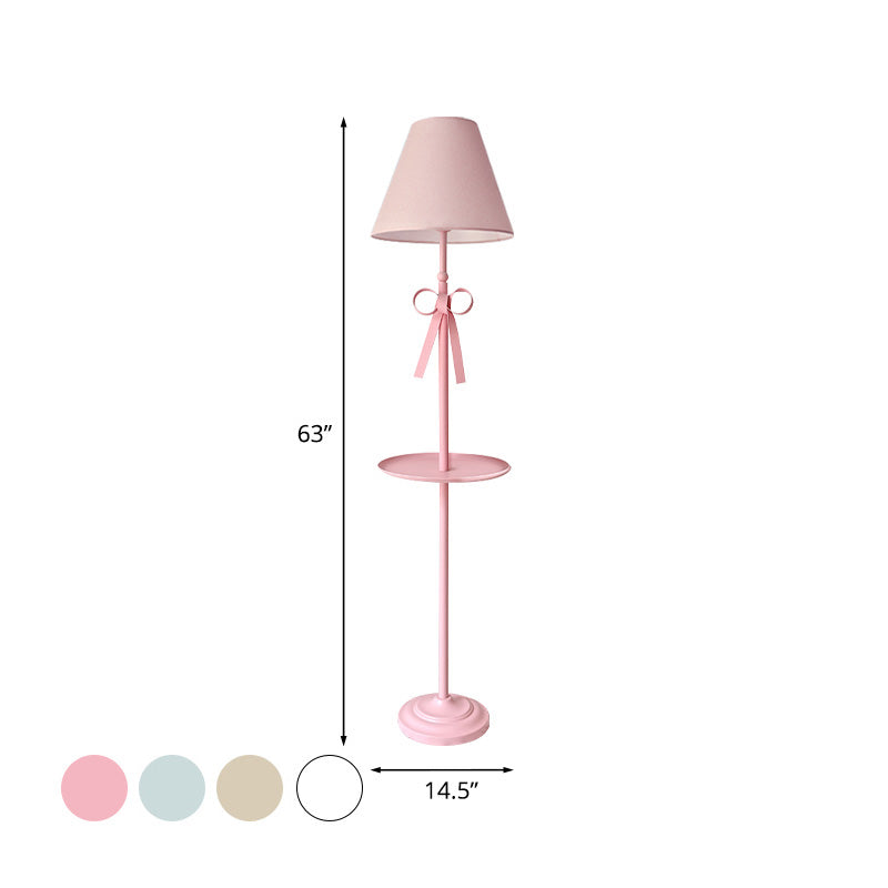 Kids Disc Reading Floor Light Metal 1 Head Living Room Standing Lamp in Pink/Blue with Cone Blue/Pink/White Fabric Shade Clearhalo 'Floor Lamps' 'Lamps' Lighting' 818719