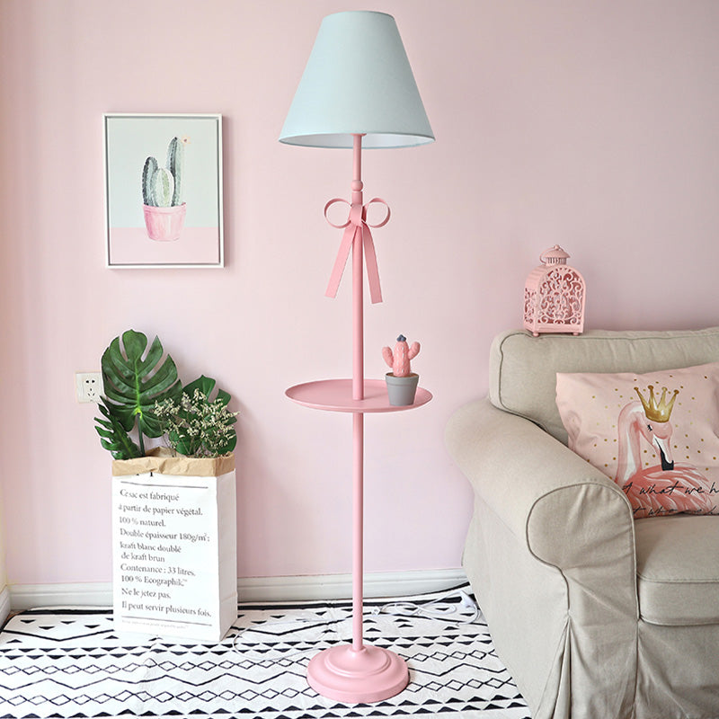 Kids Disc Reading Floor Light Metal 1 Head Living Room Standing Lamp in Pink/Blue with Cone Blue/Pink/White Fabric Shade Pink Blue Clearhalo 'Floor Lamps' 'Lamps' Lighting' 818720