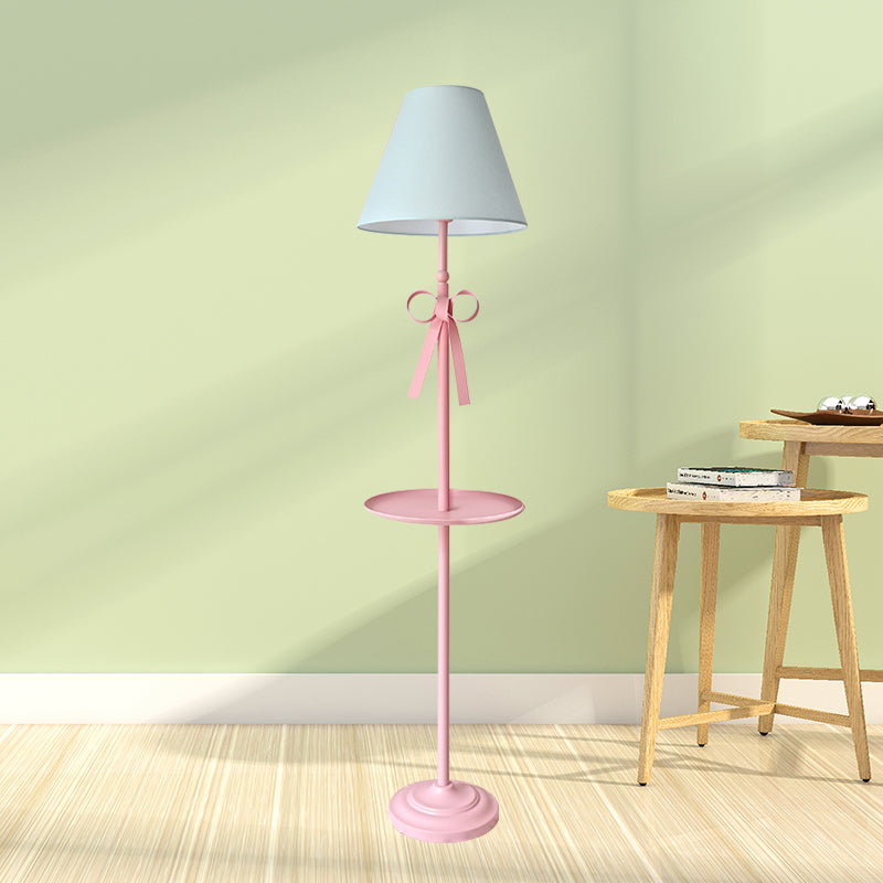 Kids Disc Reading Floor Light Metal 1 Head Living Room Standing Lamp in Pink/Blue with Cone Blue/Pink/White Fabric Shade Clearhalo 'Floor Lamps' 'Lamps' Lighting' 818721