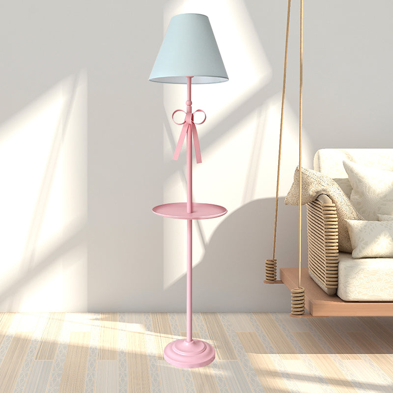Kids Disc Reading Floor Light Metal 1 Head Living Room Standing Lamp in Pink/Blue with Cone Blue/Pink/White Fabric Shade Clearhalo 'Floor Lamps' 'Lamps' Lighting' 818722
