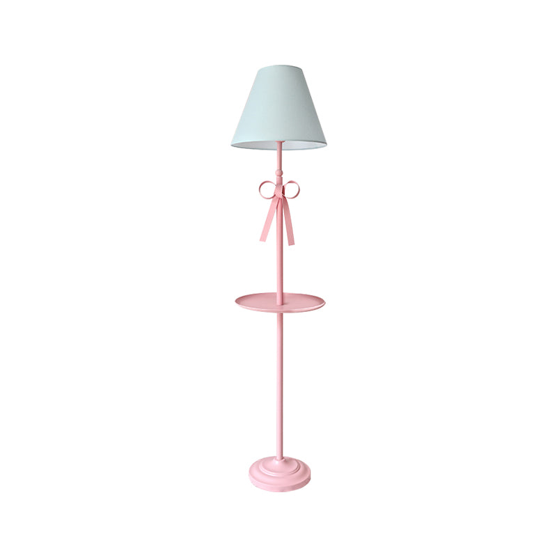 Kids Disc Reading Floor Light Metal 1 Head Living Room Standing Lamp in Pink/Blue with Cone Blue/Pink/White Fabric Shade Clearhalo 'Floor Lamps' 'Lamps' Lighting' 818723