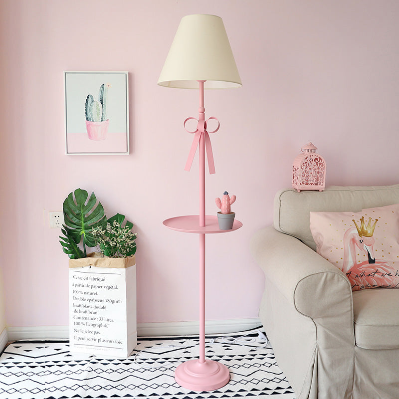 Kids Disc Reading Floor Light Metal 1 Head Living Room Standing Lamp in Pink/Blue with Cone Blue/Pink/White Fabric Shade Pink Yellow Clearhalo 'Floor Lamps' 'Lamps' Lighting' 818724