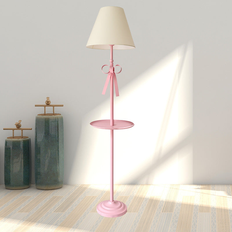 Kids Disc Reading Floor Light Metal 1 Head Living Room Standing Lamp in Pink/Blue with Cone Blue/Pink/White Fabric Shade Clearhalo 'Floor Lamps' 'Lamps' Lighting' 818726