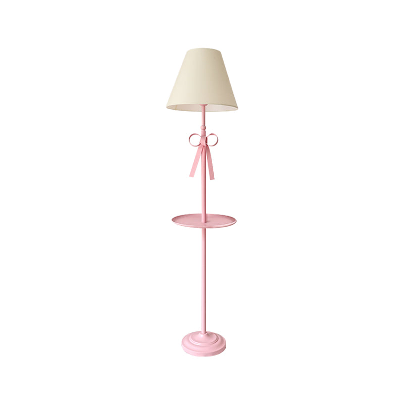 Kids Disc Reading Floor Light Metal 1 Head Living Room Standing Lamp in Pink/Blue with Cone Blue/Pink/White Fabric Shade Clearhalo 'Floor Lamps' 'Lamps' Lighting' 818727