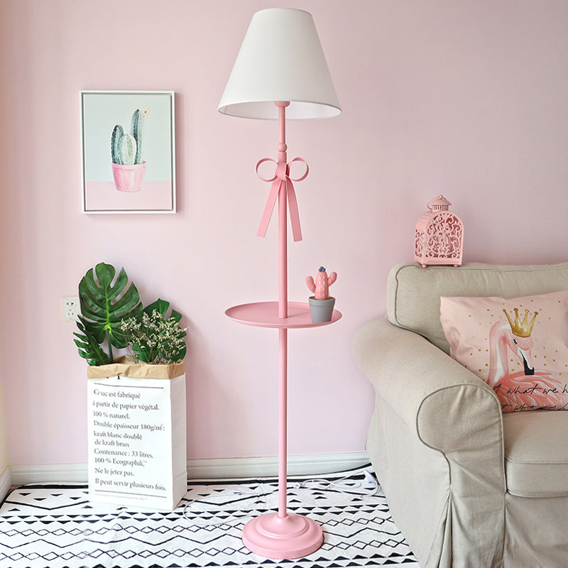 Kids Disc Reading Floor Light Metal 1 Head Living Room Standing Lamp in Pink/Blue with Cone Blue/Pink/White Fabric Shade Pink White Clearhalo 'Floor Lamps' 'Lamps' Lighting' 818728