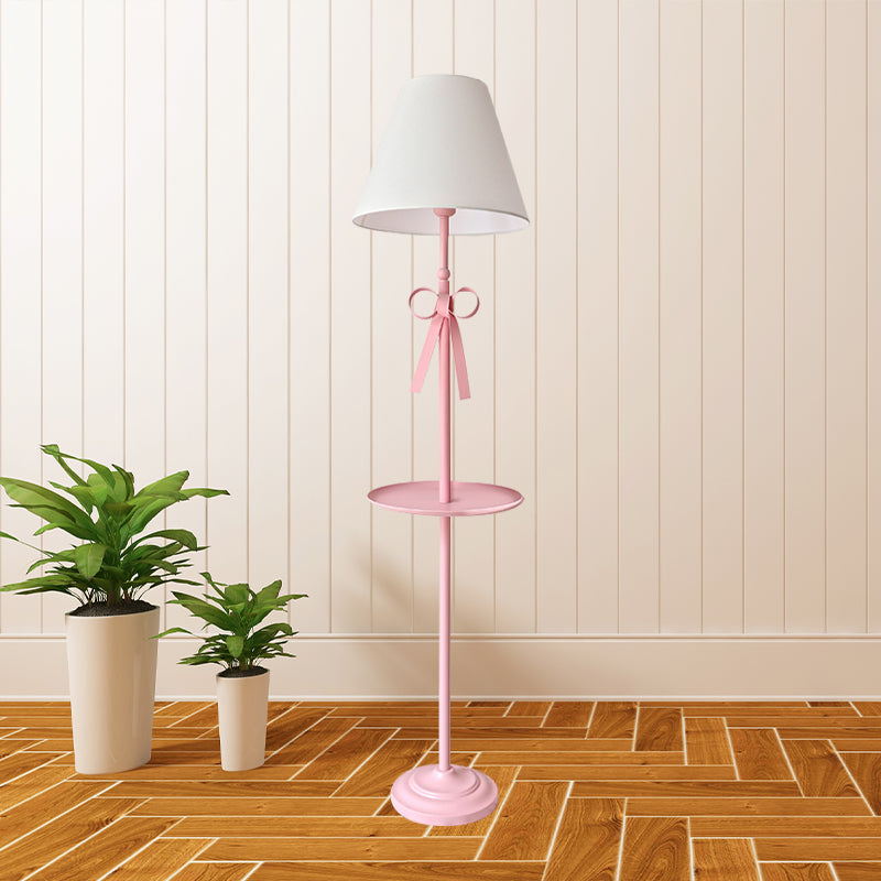 Kids Disc Reading Floor Light Metal 1 Head Living Room Standing Lamp in Pink/Blue with Cone Blue/Pink/White Fabric Shade Clearhalo 'Floor Lamps' 'Lamps' Lighting' 818729