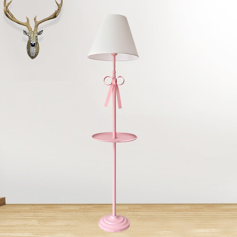 Kids Disc Reading Floor Light Metal 1 Head Living Room Standing Lamp in Pink/Blue with Cone Blue/Pink/White Fabric Shade Clearhalo 'Floor Lamps' 'Lamps' Lighting' 818730