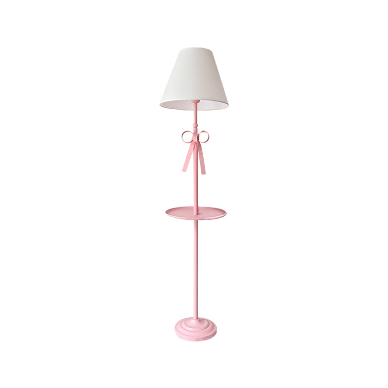 Kids Disc Reading Floor Light Metal 1 Head Living Room Standing Lamp in Pink/Blue with Cone Blue/Pink/White Fabric Shade Clearhalo 'Floor Lamps' 'Lamps' Lighting' 818731