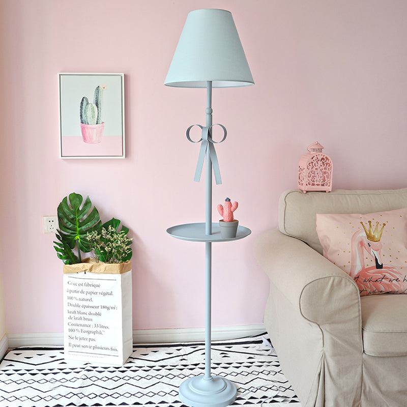 Kids Disc Reading Floor Light Metal 1 Head Living Room Standing Lamp in Pink/Blue with Cone Blue/Pink/White Fabric Shade Blue Blue Clearhalo 'Floor Lamps' 'Lamps' Lighting' 818732