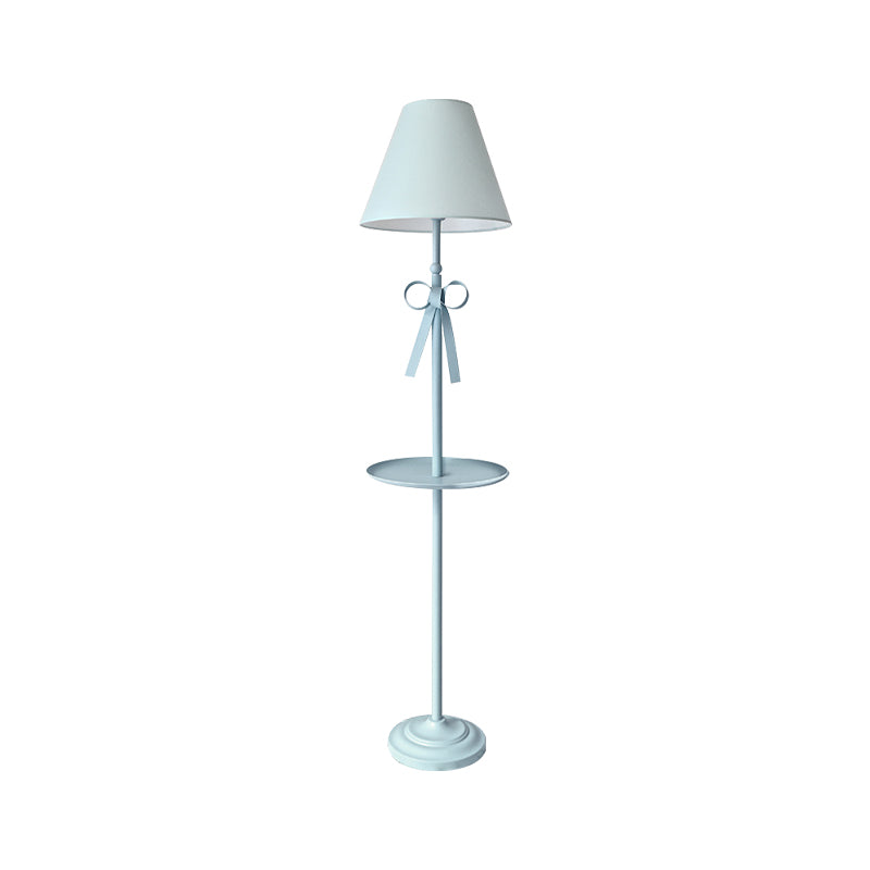 Kids Disc Reading Floor Light Metal 1 Head Living Room Standing Lamp in Pink/Blue with Cone Blue/Pink/White Fabric Shade Clearhalo 'Floor Lamps' 'Lamps' Lighting' 818735