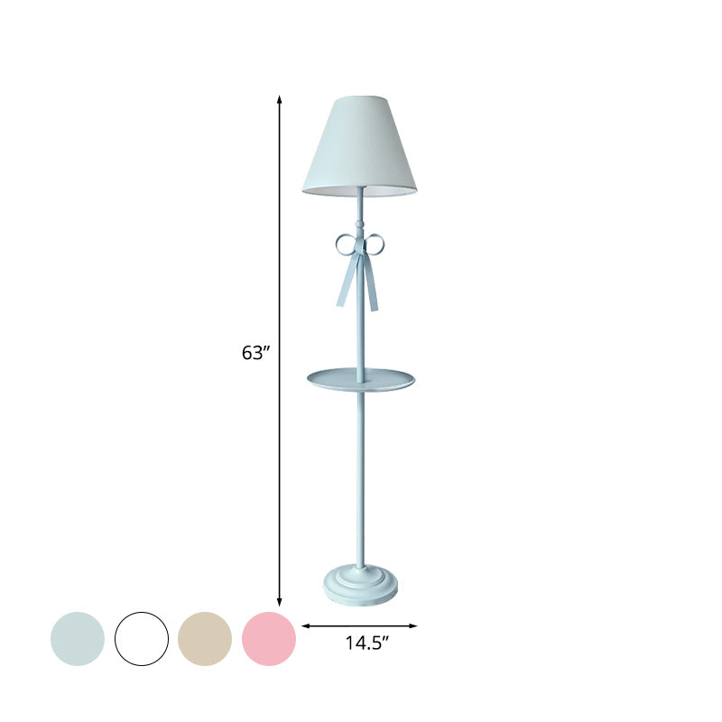 Kids Disc Reading Floor Light Metal 1 Head Living Room Standing Lamp in Pink/Blue with Cone Blue/Pink/White Fabric Shade Clearhalo 'Floor Lamps' 'Lamps' Lighting' 818736