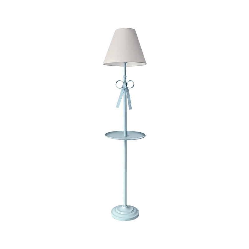 Kids Disc Reading Floor Light Metal 1 Head Living Room Standing Lamp in Pink/Blue with Cone Blue/Pink/White Fabric Shade Clearhalo 'Floor Lamps' 'Lamps' Lighting' 818740