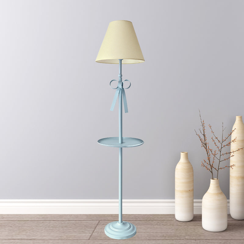 Kids Disc Reading Floor Light Metal 1 Head Living Room Standing Lamp in Pink/Blue with Cone Blue/Pink/White Fabric Shade Blue Yellow Clearhalo 'Floor Lamps' 'Lamps' Lighting' 818741