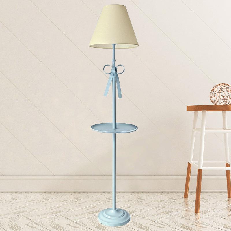Kids Disc Reading Floor Light Metal 1 Head Living Room Standing Lamp in Pink/Blue with Cone Blue/Pink/White Fabric Shade Clearhalo 'Floor Lamps' 'Lamps' Lighting' 818743