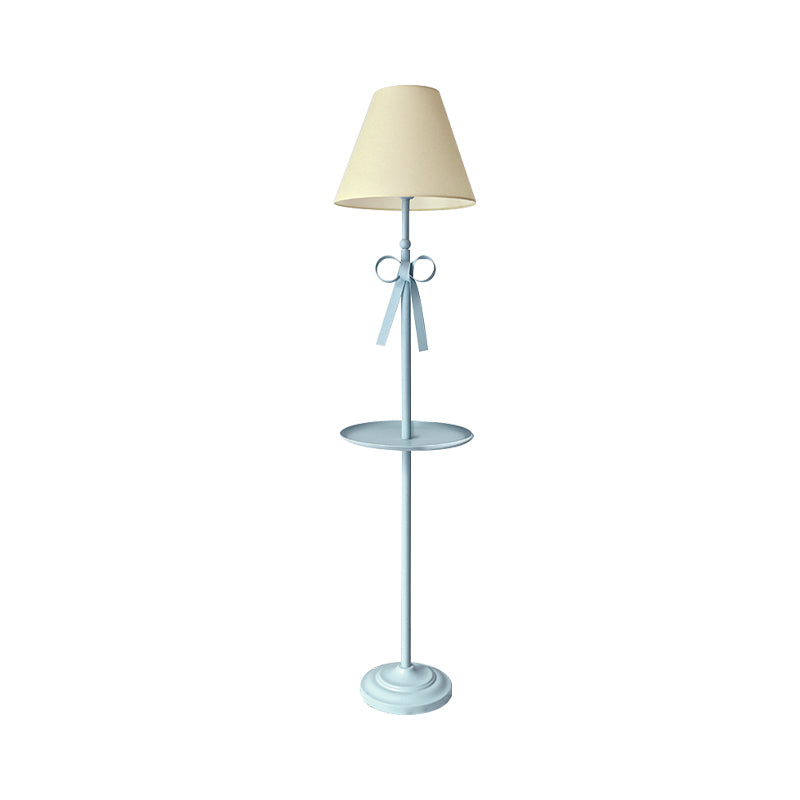 Kids Disc Reading Floor Light Metal 1 Head Living Room Standing Lamp in Pink/Blue with Cone Blue/Pink/White Fabric Shade Clearhalo 'Floor Lamps' 'Lamps' Lighting' 818744