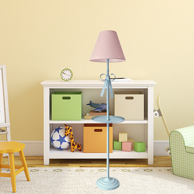 Kids Disc Reading Floor Light Metal 1 Head Living Room Standing Lamp in Pink/Blue with Cone Blue/Pink/White Fabric Shade Clearhalo 'Floor Lamps' 'Lamps' Lighting' 818746