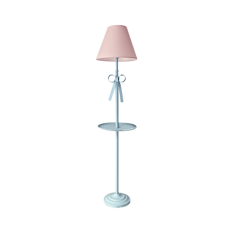 Kids Disc Reading Floor Light Metal 1 Head Living Room Standing Lamp in Pink/Blue with Cone Blue/Pink/White Fabric Shade Clearhalo 'Floor Lamps' 'Lamps' Lighting' 818748