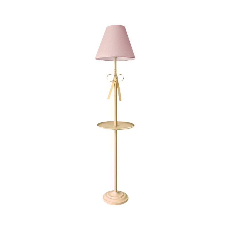 Pink/Yellow Conical Standing Floor Light Kids Style 1 Bulb Pleated Fabric Stand Up Lamp with Table Clearhalo 'Floor Lamps' 'Lamps' Lighting' 818760