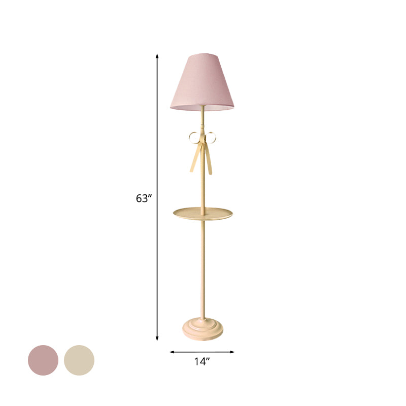 Pink/Yellow Conical Standing Floor Light Kids Style 1 Bulb Pleated Fabric Stand Up Lamp with Table Clearhalo 'Floor Lamps' 'Lamps' Lighting' 818761