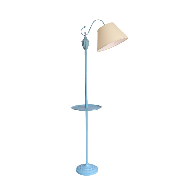 Truncated Cone Shade Floor Lighting Macaron Fabric 1 Bulb Living Room Standing Lamp in Pink/Blue/Yellow with Storage Tray Clearhalo 'Floor Lamps' 'Lamps' Lighting' 818777